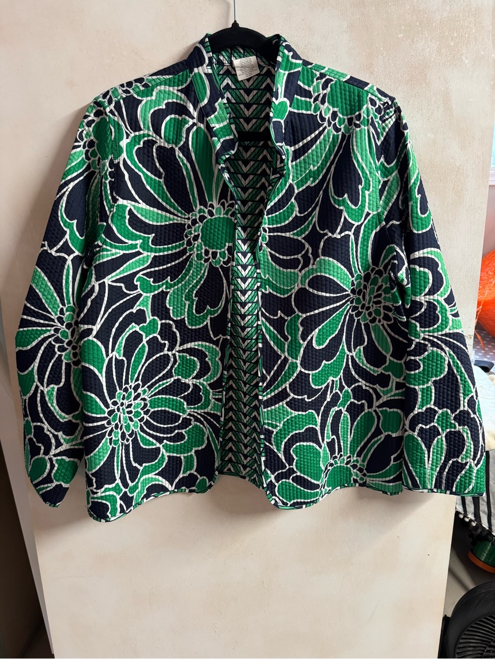 Alfred Dunner Green & Black Floral Lughtweight Quilted Open Jacket
